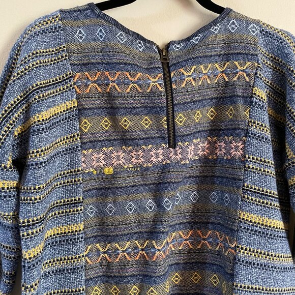 LUCKY BRAND Womens Chunky Tweed Boho Sweater Crochet Bottom Fray Blue Size L - Picture 7 of 12